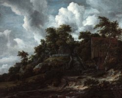 Wooded Hillside with a View of Bentheim Castle by Jacob Isaacksz. Van Ruisdael