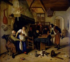 Interior of an Inn with an Old Man Amusing Himself with The Landlady And Two Men Playing Backgammon, Known As 'two Kinds of Games' by Jan Havicksz Steen