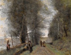 Ville D'avray, Woodland Path Bordering The Pond by Jean Baptiste Camille Corot