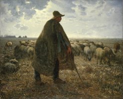 Shepherd Tending His Flock by Jean-Francois Millet