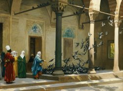 Harem Women Feeding Pigeons In A Courtyard by Jean Leon Gerome