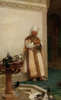 A Grand White Enuch Watching Doves by Jehan Georges Vibert