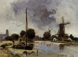 A Sailboat Moored on The Bank of a Stream by Johan Barthold Jongkind