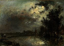 View on Overschie in Moonlight by Johan Barthold Jongkind