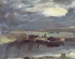 Barges on the Stour with Dedham Church in the Distance by John Constable
