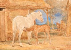Gray Mare And a Chestnut Foal by John Frederick Lewis