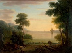 Classical Landscape with Figures And Animals Sunset by John Wootton