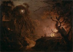 Cottage on Fire at Night by Joseph Wright