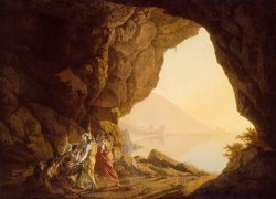 Grotto by The Seaside in The Kingdom of Naples with Banditti, Sunset by Joseph Wright
