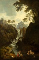 A Waterfall with Bathers by Julius Caesar Ibbetson