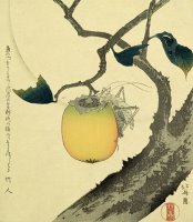Moon Persimmon And Grasshopper by Katsushika Hokusai