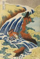 Two Men Washing a Horse in a Waterfall by Katsushika Hokusai