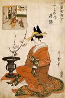 The Courtesan Karakoto of The Chojiya Seated by an Arrangement of Plum Flowers by Kitagawa Utamaro