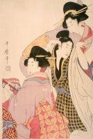 Two Geishas And a Tipsy Client by Kitagawa Utamaro