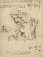 Siege Machine In Defense Of Fortification With Details Of Machine From Atlantic Codex by Leonardo da Vinci