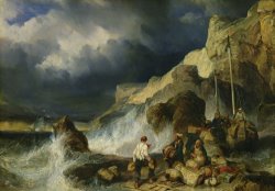 The Onslaught of the Smugglers by Louis Eugene Gabriel Isabey