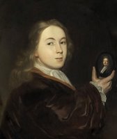 Johannes Bakhuysen (1683 1731). with a Miniature Portrait of His Father Ludolf by Ludolf Backhuysen