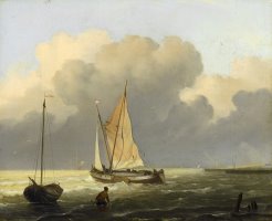 Seas Off The Coast, with Spritsail Barge by Ludolf Backhuysen
