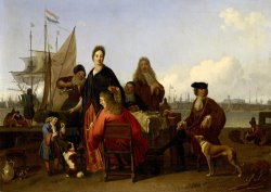 The Bakhuysen And De Hooghe Families Dining at The Mosselsteiger (mussel Pier) on The Y, Amsterdam by Ludolf Backhuysen