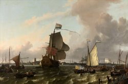 The Man of War Brielle on The River Maas Off Rotterdam by Ludolf Backhuysen