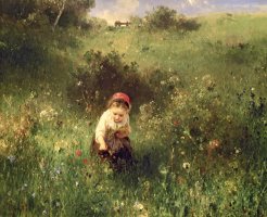 A Young Girl In A Field by Ludwig Knaus