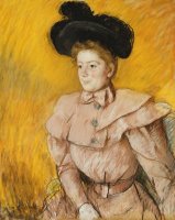 Woman in a Black Hat And a Raspberry Pink Costume by Mary Cassatt