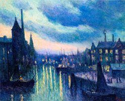 The Port of Rotterdam at Night by Maximilien Luce