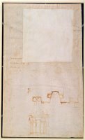 Architectural Study with Notes Brown Pen on Paper Recto by Michelangelo Buonarroti