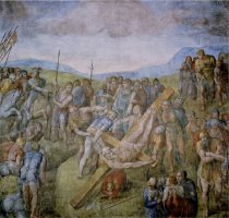 Crucifixion of St Peter 1546 50 Fresco by Michelangelo Buonarroti