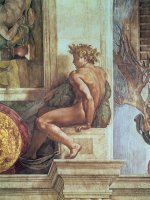 Ignudo From The Sistine Ceiling Pre Restoration by Michelangelo Buonarroti