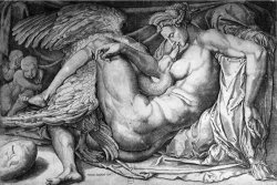 Leda Engraved by Jacobus Bos Boss Or Bossius Born Circa 1520 by Michelangelo Buonarroti