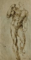 Nude Male Figure Seen Frontally Circa 1502 1506 by Michelangelo Buonarroti
