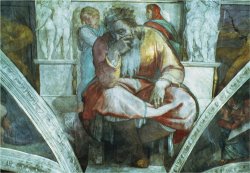 Sistine Chapel Ceiling The Prophet Jeremiah Pre Resoration by Michelangelo Buonarroti