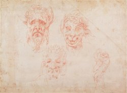 Sketches of Satyrs Faces by Michelangelo Buonarroti