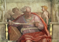The Prophet Joel From The Sistine Ceiling Pre Restoration by Michelangelo Buonarroti