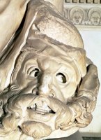 The Tomb of Giuliano De Medici Detail of The Tragic Mask Under The Arm of Night 1520 34 by Michelangelo Buonarroti