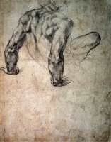 W 63r Study of a Male Nude Leaning Back on His Hands by Michelangelo Buonarroti