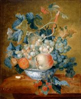 A Delft Bowl with Fruit by Michiel Van Huysum