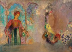 Woman in a Gothic Arcade Woman with Flowers by Odilon Redon