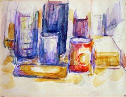 A Kitchen Table Pots And Bottles 1902 1906 by Paul Cezanne