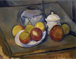 Flawed Vase Sugar Bowl And Apples by Paul Cezanne