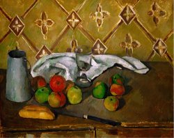 Fruits Napkin And Milk Jar by Paul Cezanne