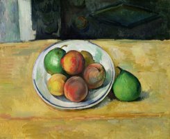 Still Life with a Peach and Two Green Pears by Paul Cezanne