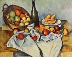 Still Life With Bottle And Apple Basket by Paul Cezanne