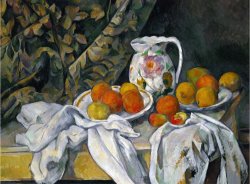 Still Life with Curtain And Flowered Pitcher 1899 by Paul Cezanne