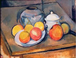 Straw Covered Vase Sugar Bowl And Apples 1890 93 by Paul Cezanne
