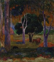 Landscape with a Pig And a Horse (hiva Oa) by Paul Gauguin