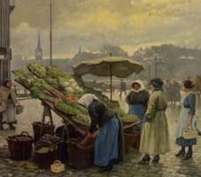 At The Vegetable Market by Paul Gustave Fischer
