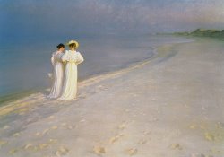 Summer Evening on the Skagen Southern Beach with Anna Ancher and Marie Kroyer by Peder Severin Kroyer
