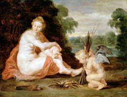 Venus And Cupid Warming Themselves (venus Frigida) by Peter Paul Rubens